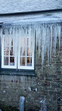 Icicles hanging from the roof of the Rectory during The Beast from The East 2018