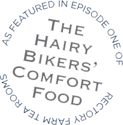 Hairy Bikers Comfort Food Logo with Link to Programme Home Page on the BBC Website.